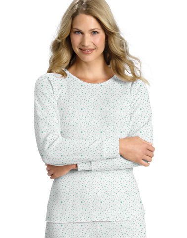Hanes Women's Blue Dot Print Thermal Crew