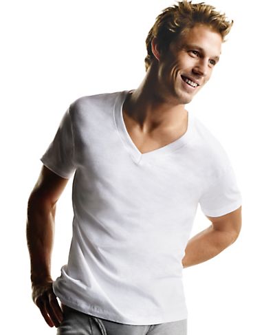 Hanes Men`s White TAGLESS ComfortSoft V-Neck Undershirt