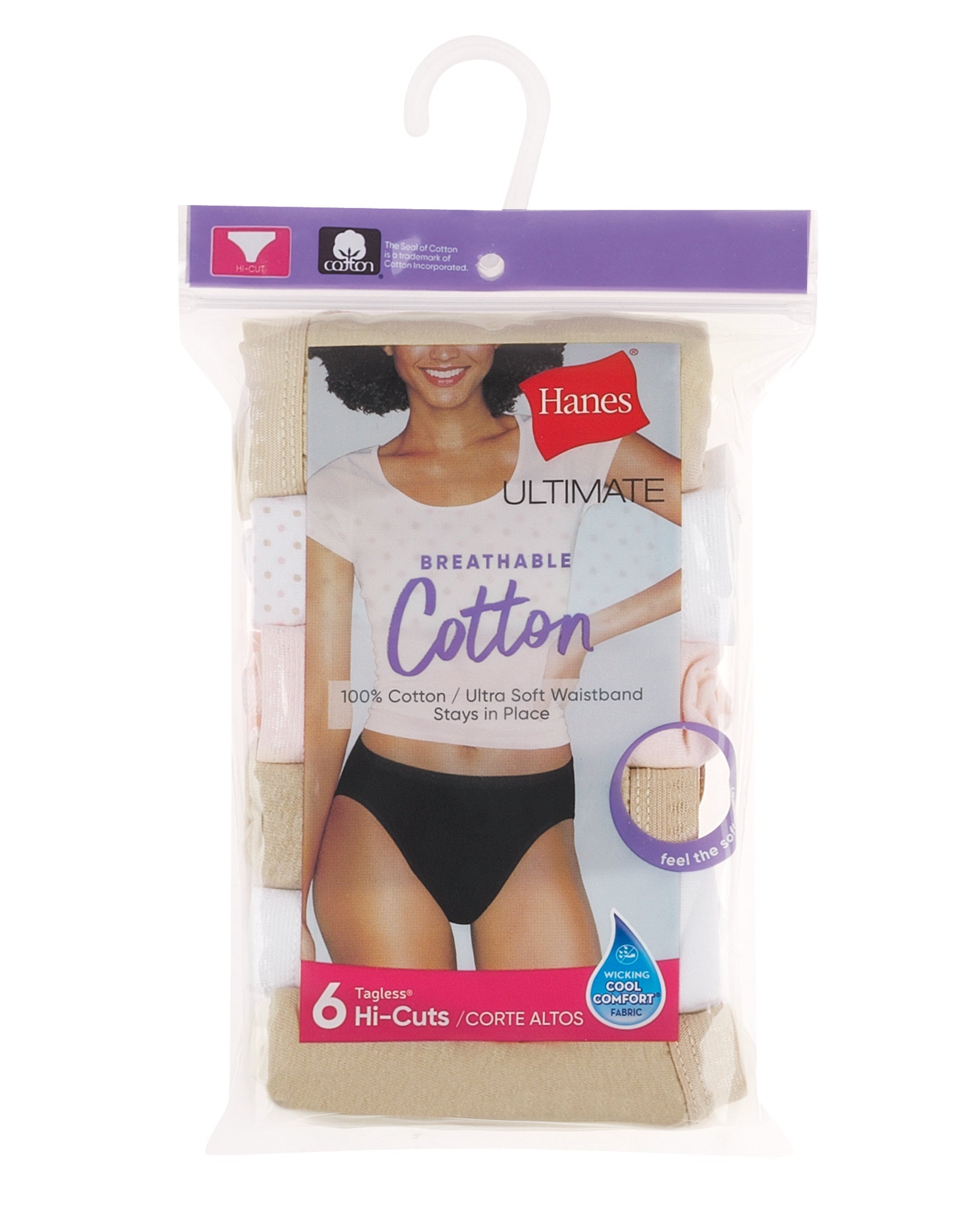 Women's Cotton Hi-Cut Panty, Assorted 6 Pack