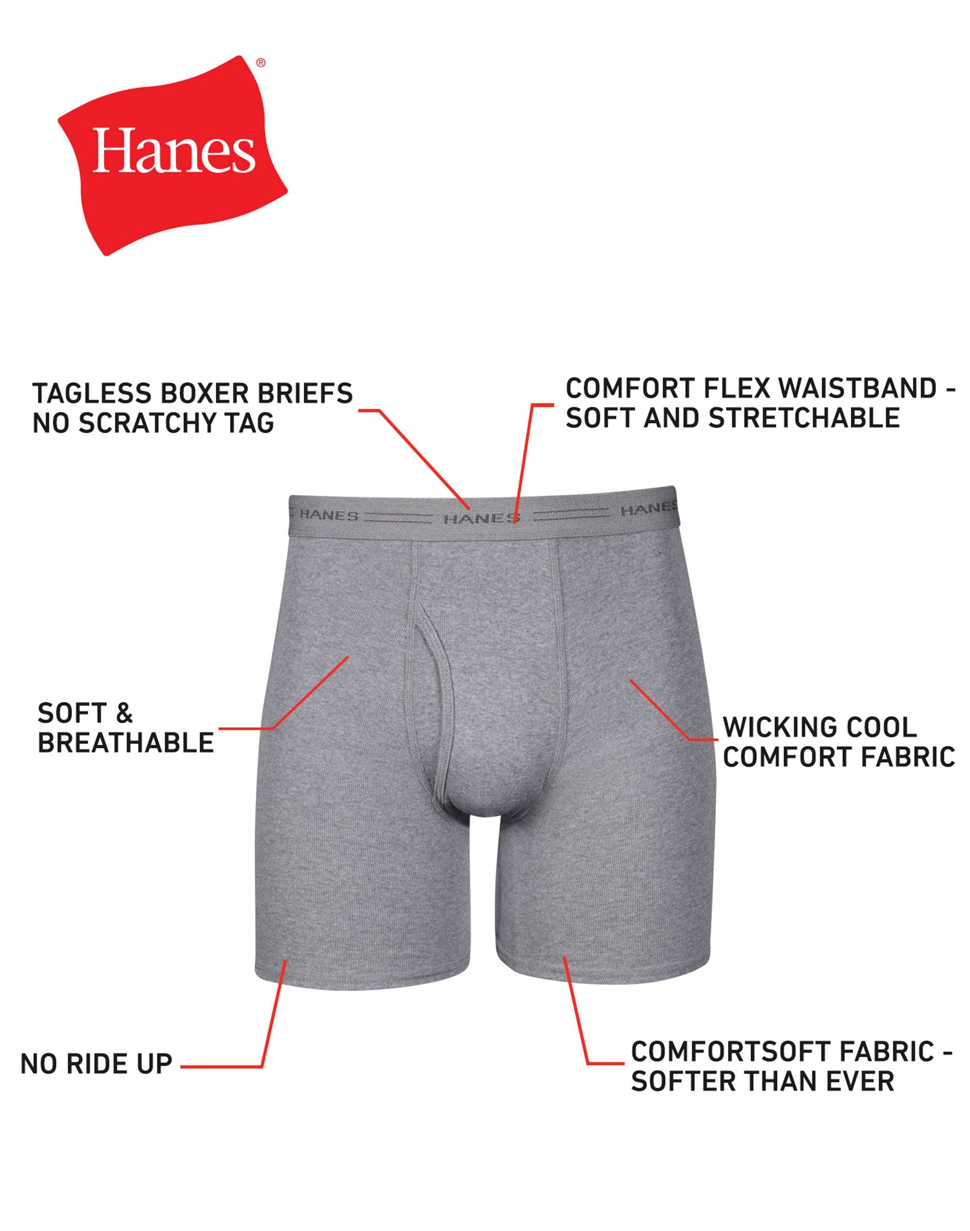 7349K0 - Hanes Men's Boxer Briefs With ComfortFlex® Waistband 10-Pack