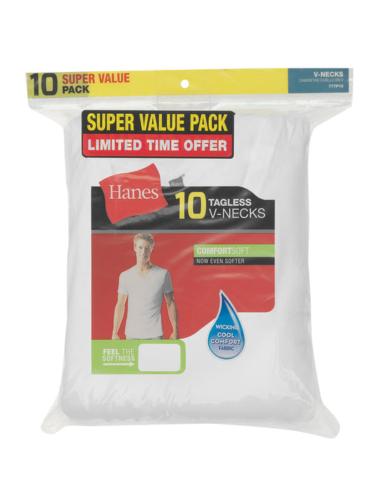Hanes Men's ComfortSoft® White V-Neck Undershirt 10-Pack