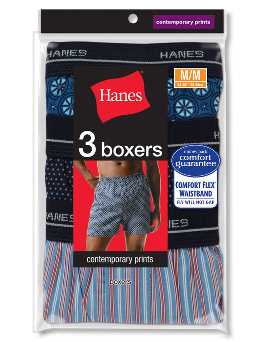 Hanes Men's Printed Woven Boxer with Comfort Flex® Waistband 3 Pack