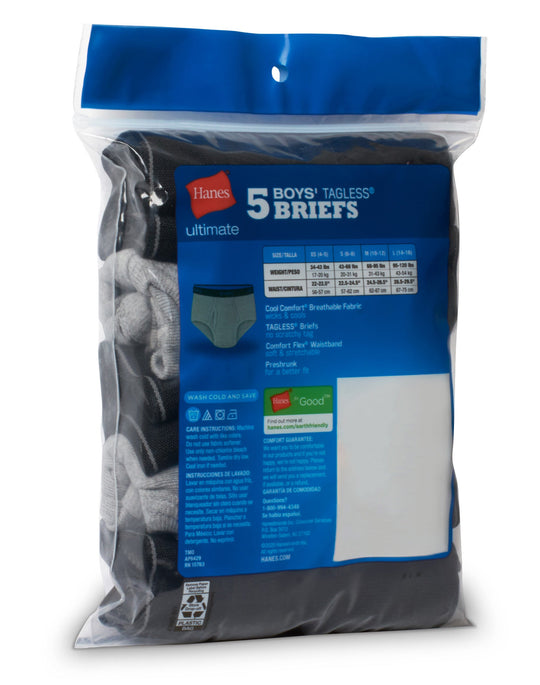 Hanes Ultimate® Boys' Dyed Briefs With ComfortSoft® Waistband 5-Pack