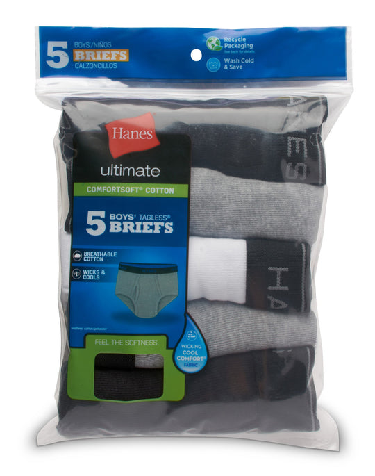 Hanes Ultimate® Boys' Dyed Briefs With ComfortSoft® Waistband 5-Pack