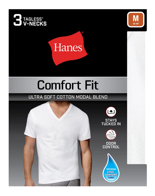 Hanes Mens Comfort Fit White V-Neck Undershirt 3-Pack