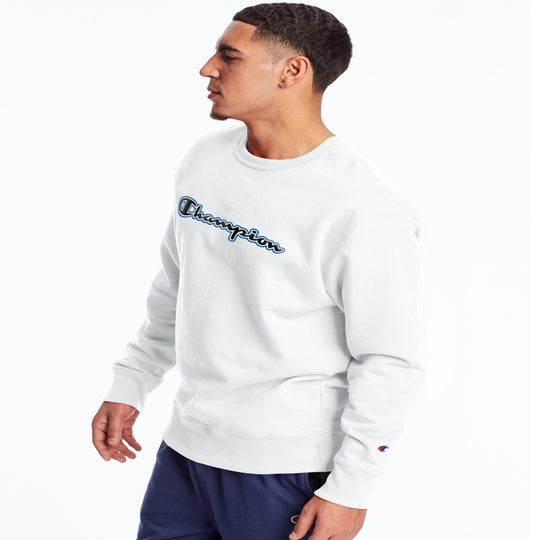 Champion Mens Powerblend Fleece Crew, XXL, White