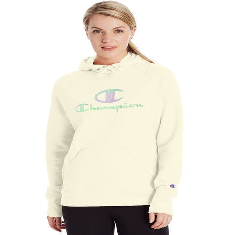 Champion Womens Powerblend Fleece Pullover Hoodie, XXL, Chalk White