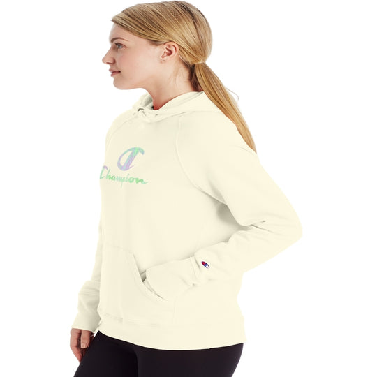 Champion Womens Powerblend Fleece Pullover Hoodie, XXL, Chalk White