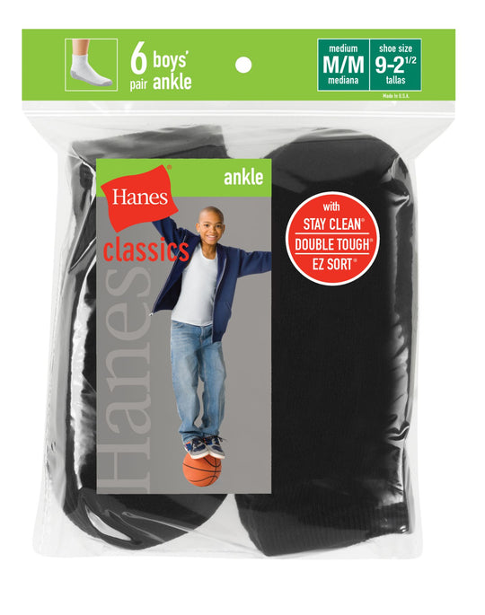 Hanes Classics EZ Sort Boys' Ankle Socks 6 Pairs