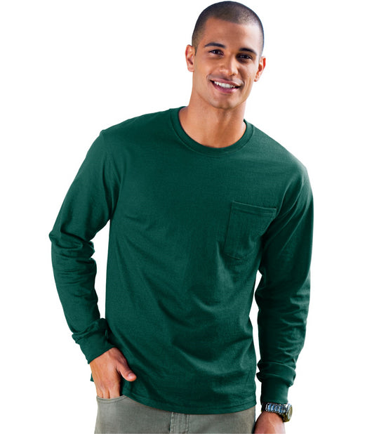 Hanes Men's TAGLESS Long-Sleeve T-Shirt with Pocket