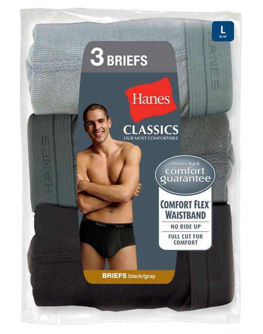 Hanes Classics Men's Briefs with Comfort Flex® Waistband Black/Grey  3 Pack