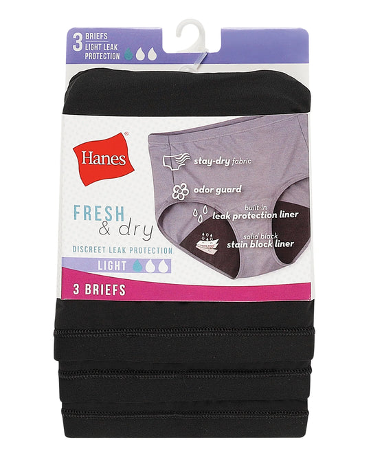 Hanes Women’s Fresh & Dry Light Period Underwear Brief Black 3-Pack