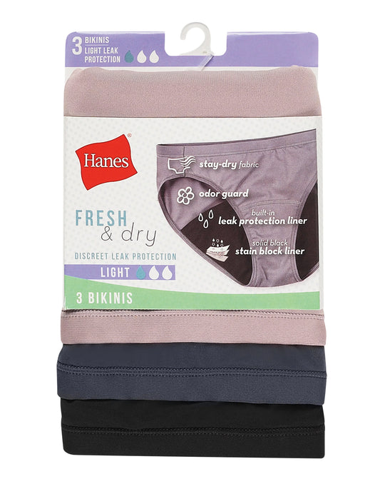 Hanes Women’s Fresh & Dry Light Period Underwear Bikini 3-Pack