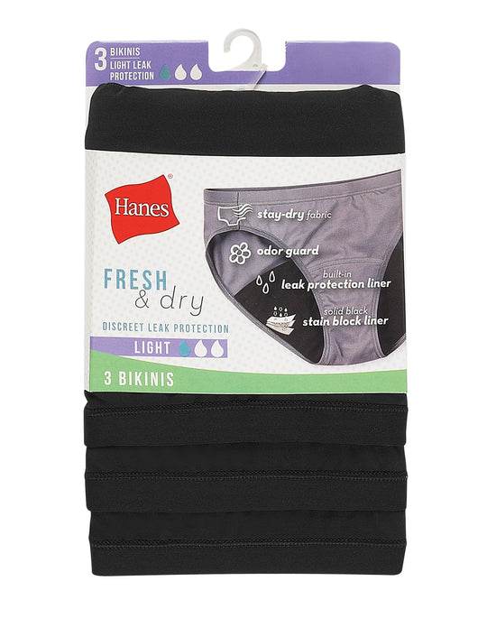 Hanes Women’s Fresh & Dry Light Period Underwear Bikini Black 3-Pack