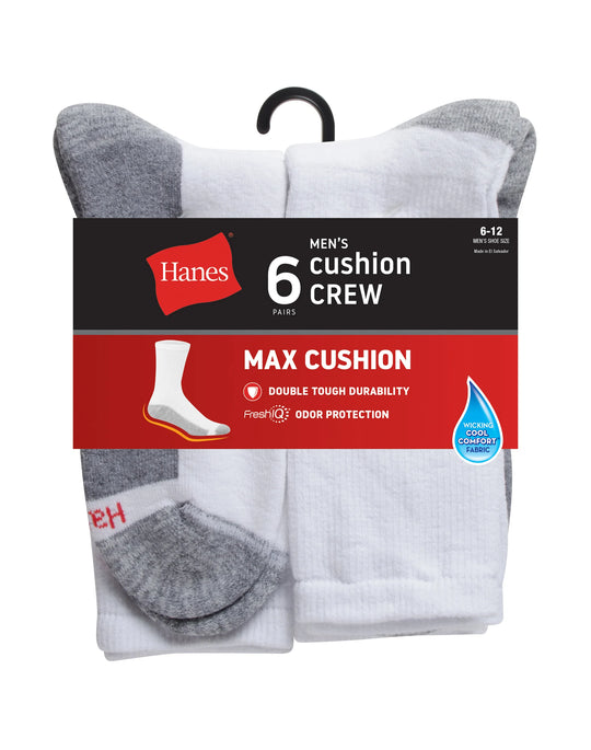 Hanes Mens Max Cushion Crew 6-Pack