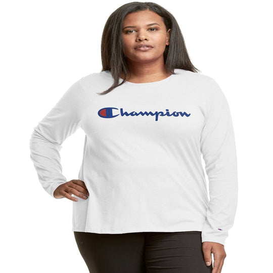 Champion Womens Plus Graphic Long-Sleeve Tee, 4X, White