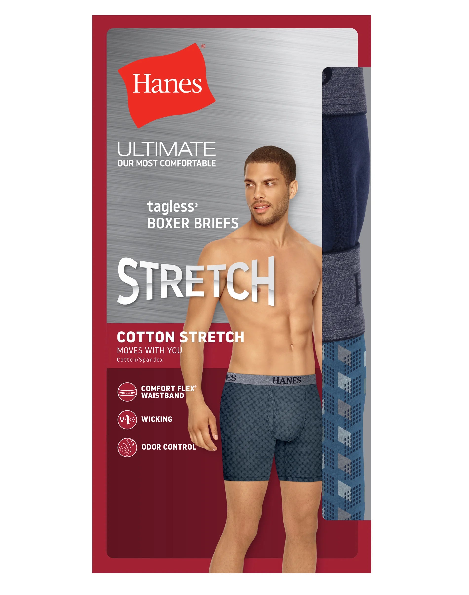 U9BBAX - Hanes Mens Ultimate Cotton Stretch Comfort Flex Fit Boxer Briefs  3-Pack