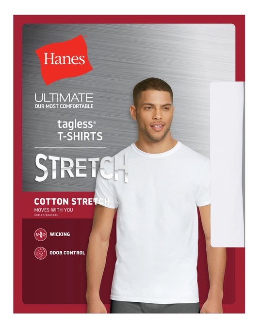 Hanes Mens Ultimate Stretch White Crewneck Undershirt 2X 3-Pack