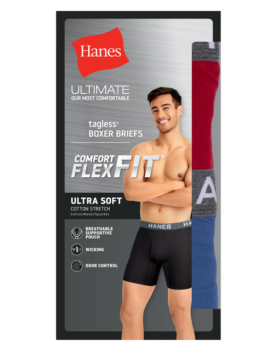 Hanes Mens Ultimate Comfort Flex Fit Breathable Cotton Boxer Briefs 3-Pack