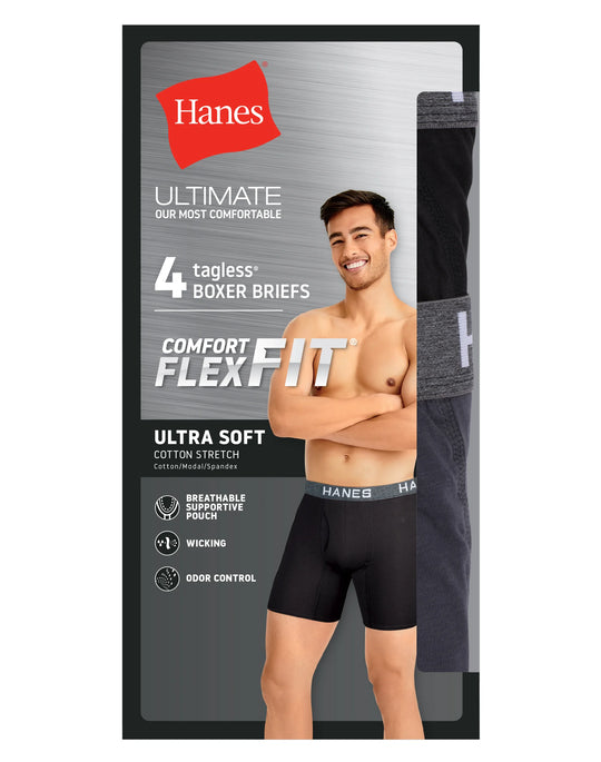 Hanes Mens Ultimate Comfort Flex Fit Breathable Cotton Boxer Briefs 3-Pack