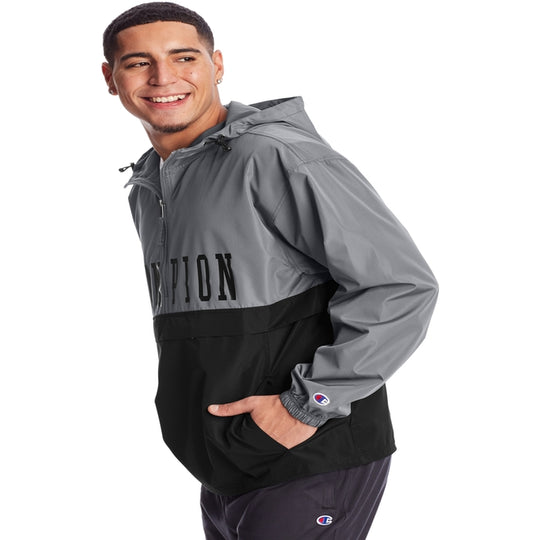 Champion Mens Colorblocked Packable Jacket, L, Cargo Olive/Black