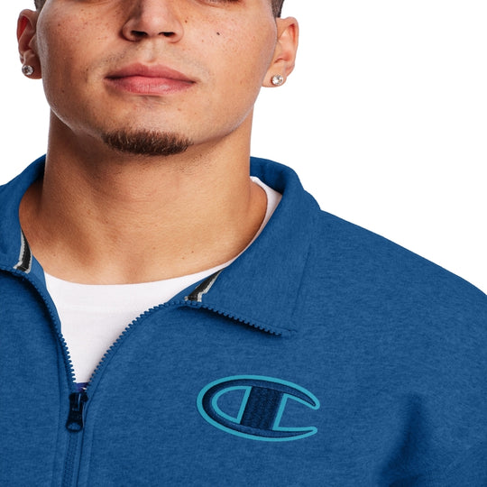 Champion Mens Powerblend Fleece Jacket With Taping, L, Black