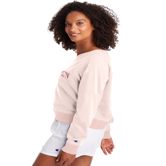 Champion Womens Campus French Terry Crew, L, Hush Pink