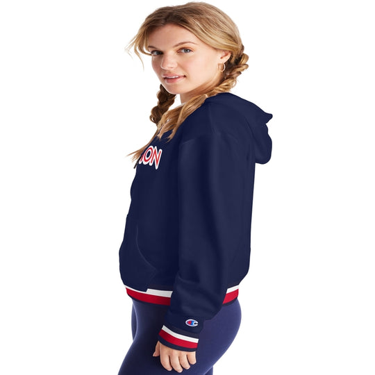 Champion Womens Campus French Terry Hoodie, L, Athletic Navy