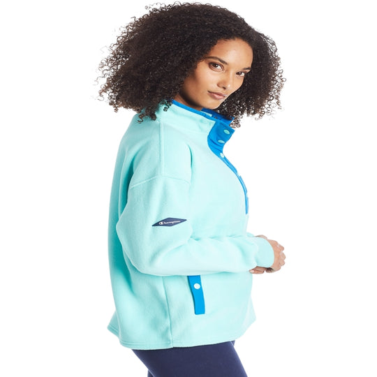 Champion Womens Explorer Fleece Snap Front Pullover, L, Athletic Navy