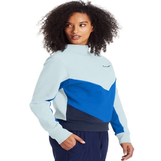 Champion Womens Campus Fleece Mock Neck Crew, L
