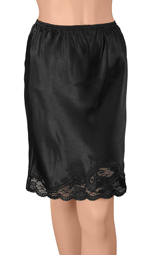 Gemsli Womens Satin Pleasure Satin Half Slip with Novelty Lace, Cling Free