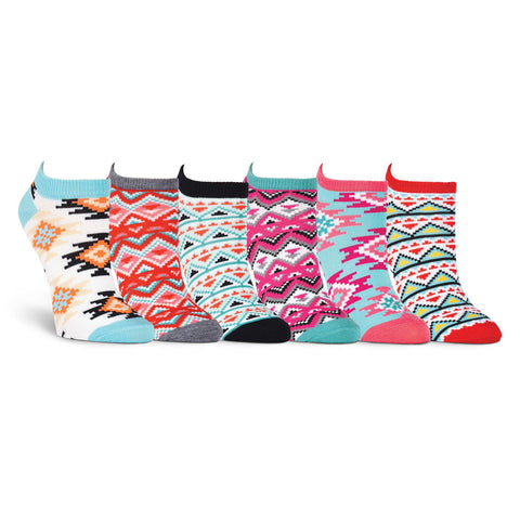 K. Bell Womens Aztec Print No Show Socks 6 Pair Pack
