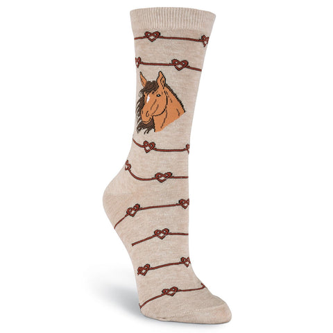 K. Bell Womens Love Knot Horse Crew Socks