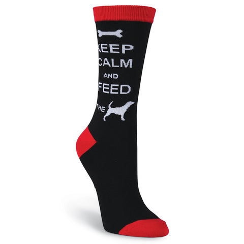 K. Bell Womens Keep Calm and Feed the Dog Crew Socks