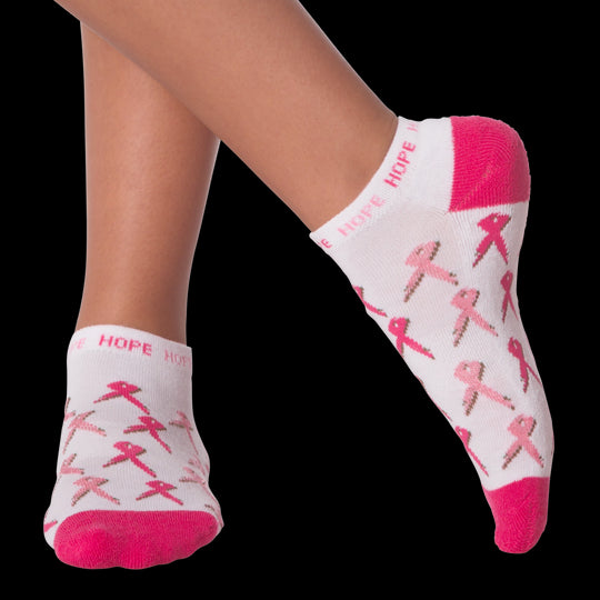 K. Bell Womens All Over Pink Ribbon Quarter Socks