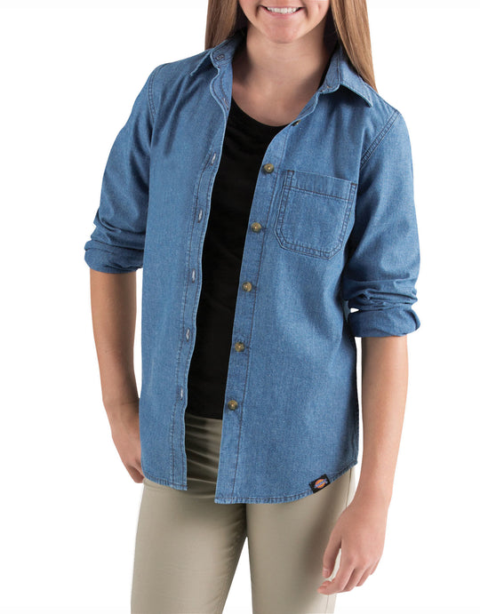 Dickies Girls Long Sleeve Chambray Shirt, Sizes 7-20