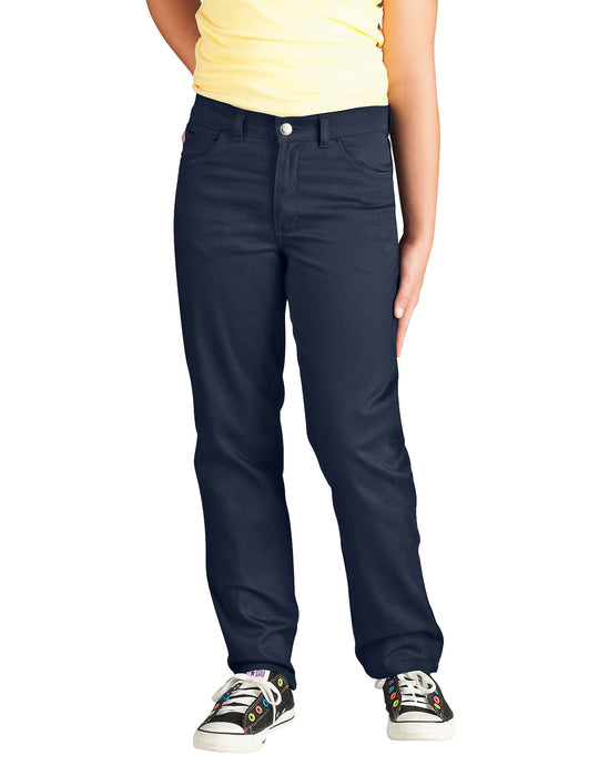 Dickies Girls Skinny Fit Straight Leg 5-Pocket Stretch Twill Pants, 4-6x