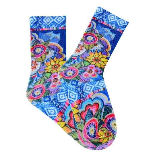 K. Bell Womens Laurel Burch 360 Print Crew Socks