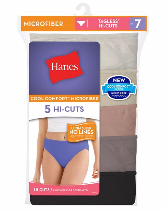 Hanes Women`s Comfort Cool Microfiber Hi Cut Panty 5-Pack