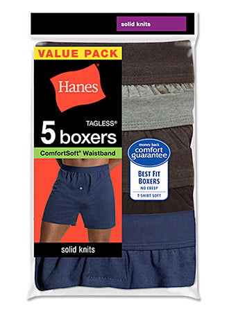 Hanes Men's TAGLESS Knit Boxers with ComfortSoft Waistband 5-Pack