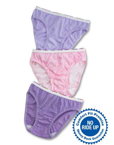 Hanes Girls' No Ride-Up Bikini 3 Pack