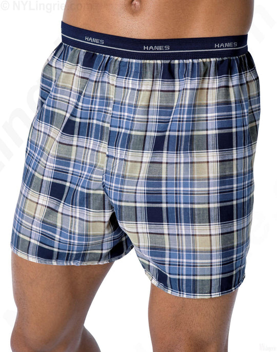 Hanes Men's Red Label Exposed Waistband Fashion Plaid Boxer 4 Pack