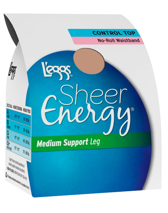 L'eggs Sheer Energy Waistband Free Control Top, Sheer Toe Pantyhose 1 Pair