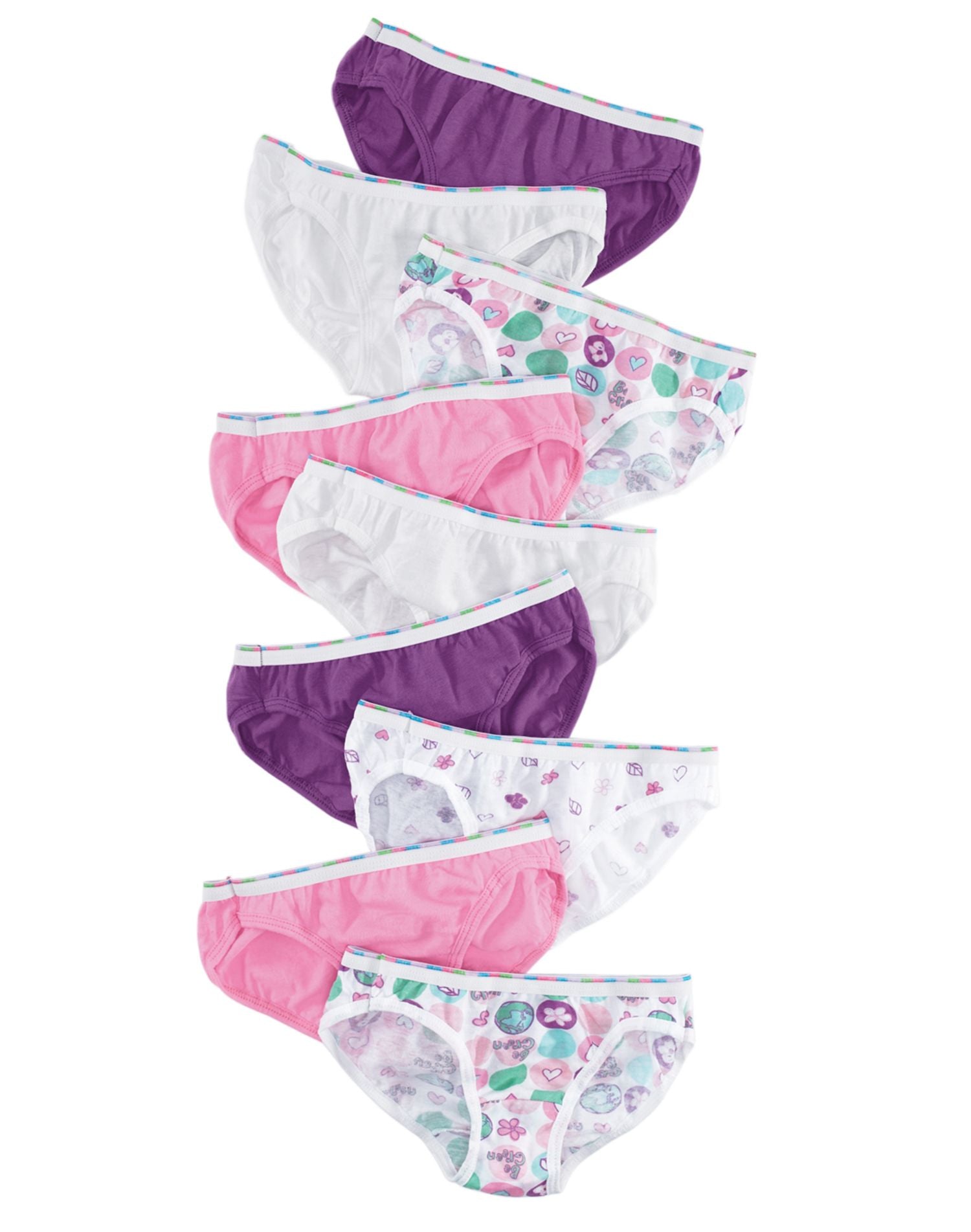 Hanes Girls' 100% Cotton Tagless Brief Panties, Assorted 9-Pack