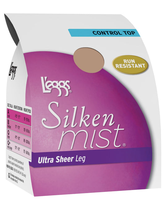 L'eggs Silken Mist Ultra Sheer with Run Resist Technology, Control Top Sheer Toe Pantyhose 1-Pack