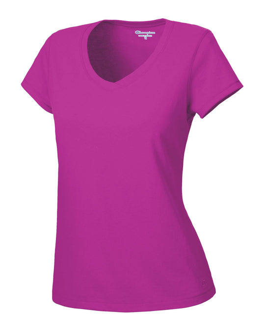 Champion Women`s Cotton Jersey Short-Sleeve V-Neck T Shirt