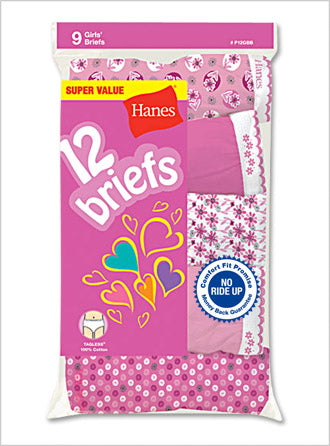 Hanes Girls' No Ride-Up Briefs 12 Pack