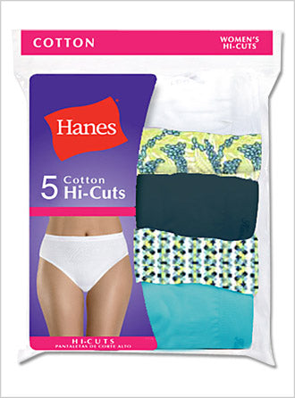 P543WB - Hanes Plus Size Women's Cotton Hi-cut Panties 5-Pack