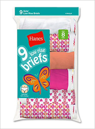 Hanes Girls' No Ride Up Cotton Low Rise Briefs 9 Pack