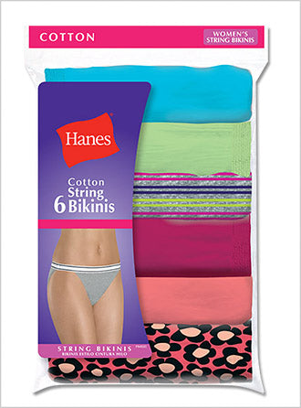 Ladies Cotton String Bikini Panties - Pack of 6